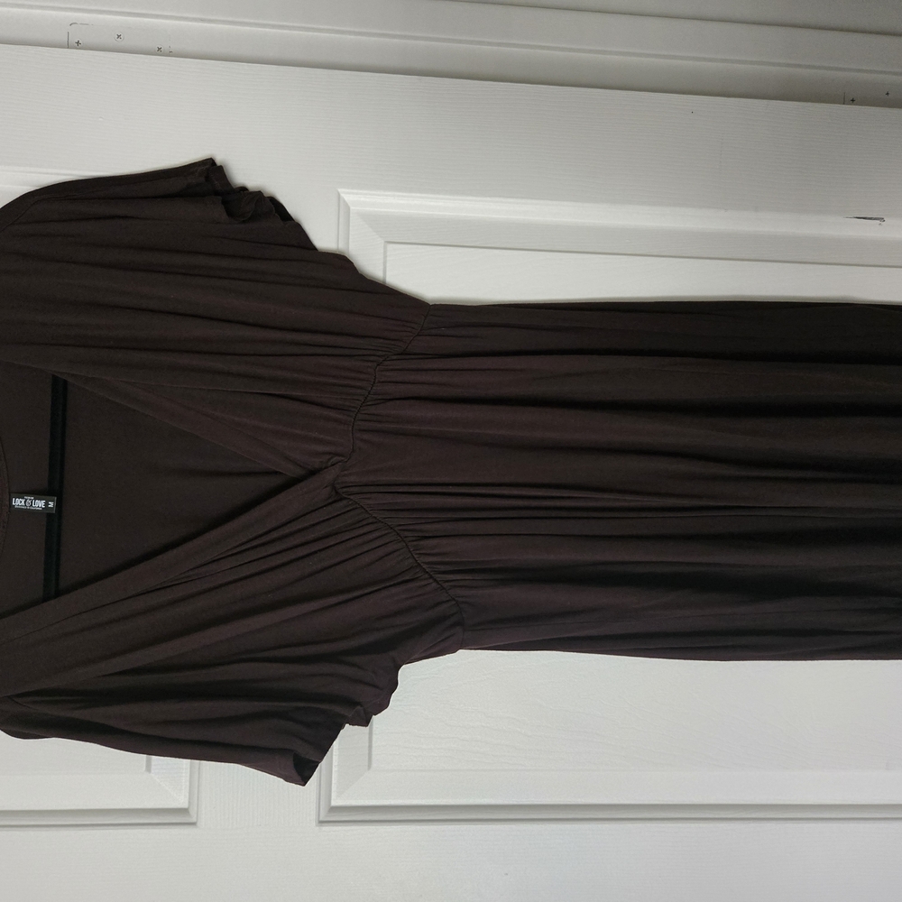 Elegant Brown V-Neck Dress